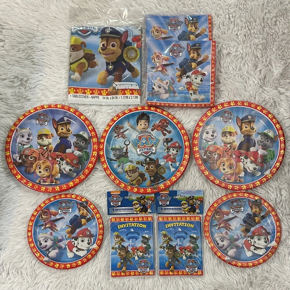 Paw Patrol Party Set - Invitations Plates Napkins Tablecover Lot